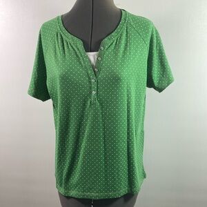 Baxter & Wells Top Women Size Large Green w White Polk Dots New with Tags